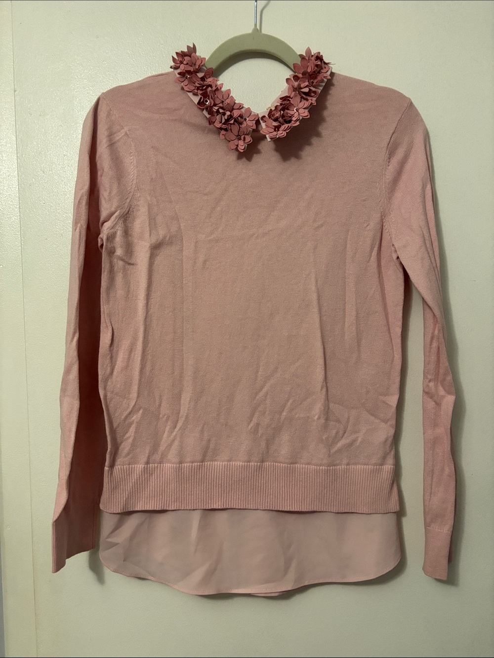 Ted Baker Blush Pink Long-Sleeve Sweater Top with Floral Collar